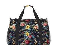 Nota musical Bolsa de gimnasio con estampado floral de gran capacidad, bolsa de transporte de mano plegable para actividades al aire última intervensión