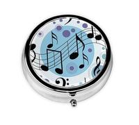 Nota musical de lunares. Este pequeño pastillero redondo impreso es un organizador portátil de pastillas y vitaminas perfecto para bolsillos, bolsos y viajes.