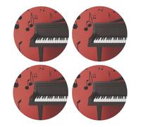 Nota Musical de Piano Impresa,Posavasos Redondos de Corcho MDF, Almohadilla para Tazas, Juego de 4 Posavasos para Bebidas