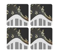 Nota Musical del Teclado del Piano,Posavasos Cuadrados de Corcho MDF, Almohadilla para Tazas, Juego de 4 Posavasos para Bebidas