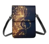 Nota Musical dorada con estrella brillante, rosa roja, bandolera para teléfono móvil para mujer, cartera pequeña para teléfono móvil con estampado bonito de cuero PU