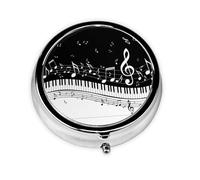 Nota musical en blanco y negro. Este pastillero de viaje pequeño, redondo y de tres compartimentos es perfecto para almacenar medicamentos diarios, vitaminas y sobre la marcha.