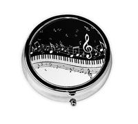 Nota musical en blanco y negro impresa, pastillero, pastillero cuadrado para bolsillo o monedero, pastillero pequeño, organizador de pastillas de viaje