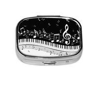 Nota musical en blanco y negro, Pastillero cuadrado para bolsillo o monedero, pequeño contenedor de pastillas, organizador de pastillas de viaje
