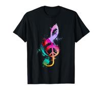 Nota musical en clave de sol Signo de paz Retro Hippie 60s 7 Camiseta