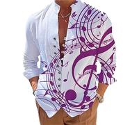 Nota Musical Personalizada para Hombres Imprimir Camisa Moda Botonilloabajo Cuello De Pie Camisas De Manga Larga Color5 XXL