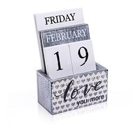 Notakia Calendario perpetuo de madera, bloques de calendario de madera, calendario vintage para el hogar, oficina, escritorio, accesorios, semana, mes, fecha, visualización (Te amo más)