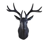 Notakia Encantadores de pared grandes de 50,8 cm, cabeza de ciervo sintética de taxidermia, decoración de pared hecha a mano, decoración rústica de pared con cuernos de ciervo (ciervo negro)