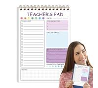 Notas del profesor, notas para profesores, cuaderno de lista para profesores de 50 hojas | Lindo organizador de notas de 5,8 x 8,3 pulgadas, planificador diario de encuadernación de doble bobina para