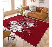 Notas, Dragones Y Flores Alfombra para Salón 140x200 cm Rojo Pelo Corto Súper Suave Alfombra Lavable para Dormitorio y Sala, Antideslizante, No Desprende Pelusa y Fácil de Limpiar
