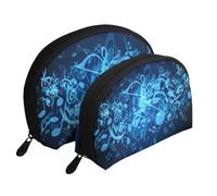 Notas Musicales Azules Impresas, Bolsa de Maquillaje de Concha, Monedero pequeño para Mujer, Bolsa de artículos de tocador, Bolsa de cosméticos, 2 Piezas