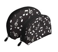 Notas Musicales Blancas, Bolsa de Maquillaje de Concha, Monedero pequeño para Mujer, Bolsa de artículos de tocador, Bolsa de cosméticos, 2 Piezas