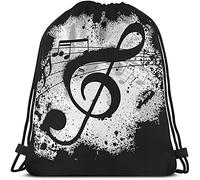 Notas musicales Bolsas con cordón Mochila Bolsa Diseño vintage Arte grunge Negro Tierra Silueta Salpicadura de tinta Deporte Gimnasio Saco Bolsa con cordón Bolsa de cuerda Bolsa de yoga para hombres M