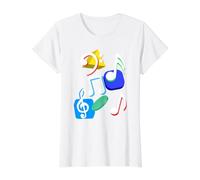 Notas Musicales Colorido Retro Vintage Músicos Camiseta gráfica económica, Mujer, Blanco, L