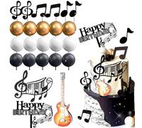 Notas Musicales Decoracion, 24 Piezas Happy Birthday Cake Topper guitarra decoración para tartas para Cumpleaños Tema Musical Decoracion de Fiesta Disco Decoracion de Cumpleaños Rock Roll