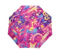 Notas Musicales Estrella Rosa Paraguas Plegable Automático Paraguas de Viaje Mujer Niño Niña Protección UV Resistencia Viento Impermeable