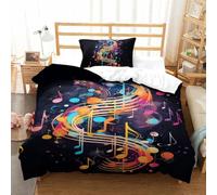 Notas Musicales Juego De Ropa De Cama con Impresión En 3D 2 Piezas, Juego De Funda para Edredón con Cremallera, Microfibra Suave Funda Nordica con Fundas De Almohada Single（135x200cm）