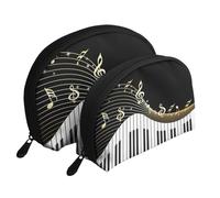 Notas Musicales Negras, Bolsa de Maquillaje de Concha, Monedero pequeño para Mujer, Bolsa de artículos de tocador, Bolsa de cosméticos, 2 Piezas