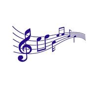 Notas musicales sobre líneas onduladas que se arremolinan mientras la melodía fluye en una representación 3D metálica plateada. Calcomanías de pared de papel adhesivo 34x69.7cm Azul oscuro