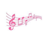 Notas musicales sobre líneas onduladas que se arremolinan mientras la melodía fluye en una representación 3D metálica plateada. Pegatinas de tallado fino 34x69.7cm Rosa