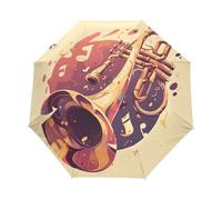 Notas Musicales Trompeta Beige Paraguas Plegable Automático Paraguas de Viaje Mujer Niño Niña Protección UV Resistencia Viento Impermeable
