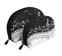 Notas Musicales voladoras Teclas de Piano Musical, Bolsa de Maquillaje de Concha, Monedero pequeño para Mujer, Bolsa de artículos de tocador, Bolsa de cosméticos, 2 Piezas