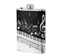 Notas musicales voladoras Teclas de piano musicales,Frasco de acero inoxidable 304 de 8 oz con funda de cuero sintético, frasco de bolsillo para licor plano para exteriores
