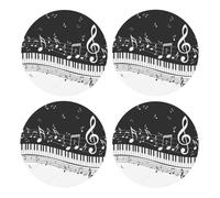 Notas Musicales voladoras Teclas de Piano Musicales,Posavasos Redondos de Corcho MDF, Almohadilla para Tazas, Juego de 4 Posavasos para Bebidas