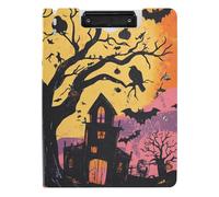 Notas plegables Witchy Halloween Black Bats Silhouette Pumpkins Tree A4 portapapeles folio doble clip de metal portalápices escuela clip board con tapa