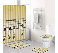 Note Pattern Shower Curtain Floor Mat Bathroom Toilet Seat Four-Piece Water Absorption Does Not Fade Versatile Comfortable Can Be Machine Washed