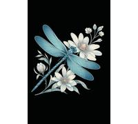 Notebook 6"x9" and 120 Lined Paper: Blue dragonfly with pure white flower