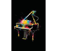 Notebook 6"x9" and 120 Lined Paper: The piano is outlined by many sparkling colors