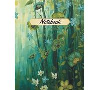 Notebook: 8.5x11 Dark Green Watercolor Flower with Vintage Style Paper 150 pages
