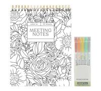 Notebook De Color S-en S-Piral Y Planificador Diario, Cuaderno De Reuniones De Flores, Libro Para Colorear De Diseño Floral Bonito Con Bolígrafo, Cuadernos Organizadores Espirales