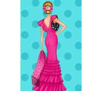 Notebook: Flamenco Notebook - Flamenca Manuela in Pink Dress - Turquoise Background with Polka Dots - 6 x 9 in (15.24 x 22.86 cm) - 120 Lined Pages - Glossy Cover
