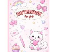 Notebook for Girls: Premium Color Interior with Flower Watermarks - Stickers Style Cover Design - Perfect Gift for Kids and Cat Lovers - 100 Pages