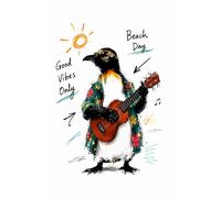 NOTEBOOK: Good Vibes Only Beach Penguin Playing Ukulele - Fun Hand-Drawn Art - 6x9 Inches, 200 Pages: good vibes beach penguin