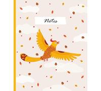Notebook: Happy Golden Bird Amongst Autumn Leaves: A Simple Paperback Notebook with 118 Square Grid Pages