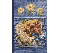 Notebook Journal With Looks Like Embroidery Tan Horse and Flowers on Look of Blue Denim Cover: 6x9, Lined Pages for Writing and Notes