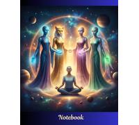 Notebook: Meditating Galactic Beings for collecting downloads, gratitude, journaling, affirmations. |140 pages 8.25" H x 6.50" W. Back cover is blue ... small stars and moon icons top and bottom.