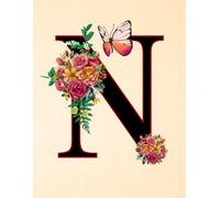 NOTEBOOK: Monogram Initial Letter N - Lavish Floral Bouquet and a Graceful Butterfly on a Creamy Ivory Speckled cover. Personalized Monogram Notebook ... work and school. Letter N Initial Notebook