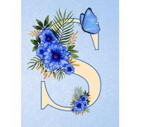 NOTEBOOK: Monogram Initial Letter S - Dazzling Blue Florals & Butterfly on a Radiant Crystal Blue cover. Personalized Monogram Notebook for women & ... for work & school. Monogram Letter S Notebook