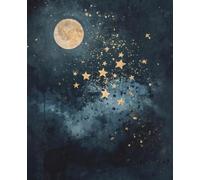Notebook: Moon and Gold Stars Softcover Journal | Night Sky Constellation Notebook | 110 Pages (7.5" x 9")