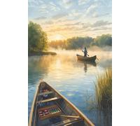 Notebook / Notepad /Diary - Fishing Boat lake design 6" X 9" 120 ruled pages 15.24 x 22.86 cm