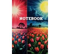 notebook: The notebook cover is a picture of a field of flowers.