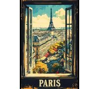 Notebook: Vintage Style French, 100 pages 6 x 9 Wide Ruled Lined Pages Journal Diary For Paris Gifts, souvenirs and Presents