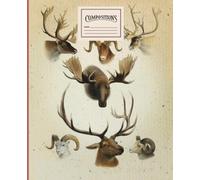 Notebook with beautiful drawings:Bighorns, Reindeers and Wapitis: College Ruled 110 Pages - 7.5" x 9.25" | Perfect gift for children who love animals and wild nature (Animals blue cliff)