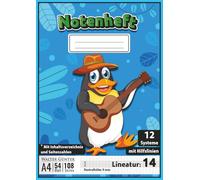 Notenheft mit Hilfslinien Lineatur 14 Größe DIN A4 für Kinder: 12 Notensysteme pro Seite (9 mm Rastralhöhe) | 54 Blatt (108 Seiten) mit ... für Komponisten, Schüler & Musikunterricht