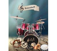 Notenheft Schlagzeug DIN A4 Notenbuch Xylophon Musikunterricht Trommeln Notenlinienheft Große Lineatur Glockenspiel Maracas Glocken Triangel Zimbel ... Notensysteme Rasseln Musiker Gongs B05B