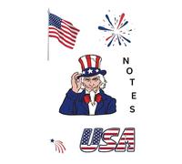 Notes USA: 6"x 9" 120 Lined pages notebook/journal/diary. Patriotic Uncle Sam Flags Red White & Blue